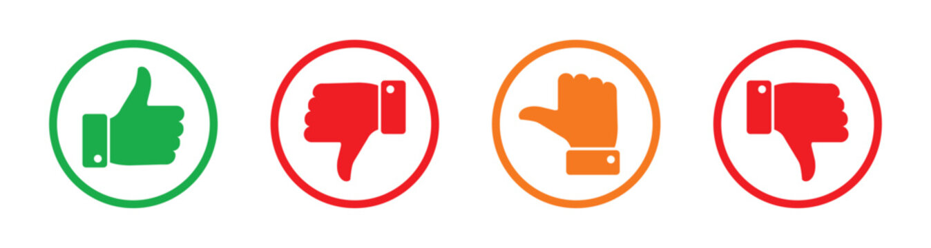 Four rounded icons showing thumbs up thumbs down and stop hand symbols vector illustration