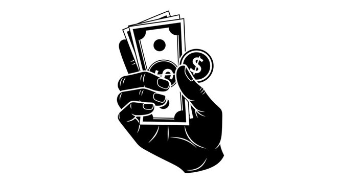 Hand holding money and coin vector illustration, flat design