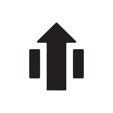Upward arrow symbol with side bars indicating direction or upload action