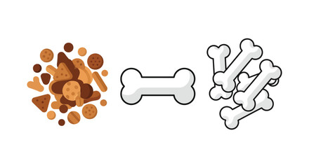 A colorful assortment of dog treats is contrasted with a stark white bone silhouette high quality professional detailed modern elegant stylish © sakib