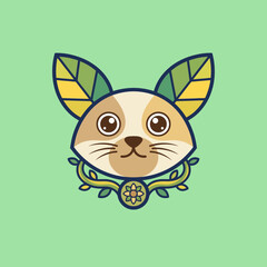 Obraz premium A whimsical cat illustration featuring oversized leaf ears that charm with its playful design, showcasing the joy of nature intertwined with cute animal characters.