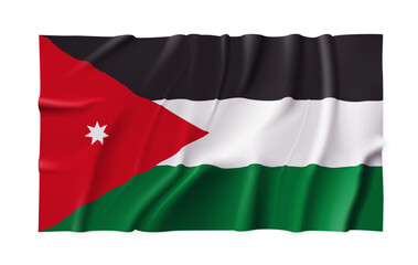 Fototapeta premium Jordan country flag isolated on a transparent background. Silk atlas detailed fabric flag. Vector PNG