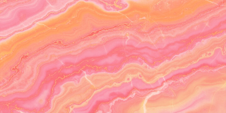 Vibrant pink and orange marble texture with golden accents abstract background vector illustration