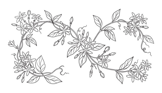 Beautiful jasmine flower vector illustration borders, delicate floral design elements for decor