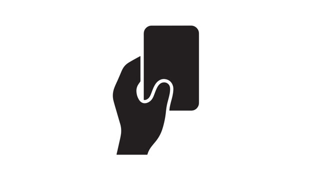 Hand holding a smartphone icon with a curved thumb in silhouette on white background, modern mobile device symbol