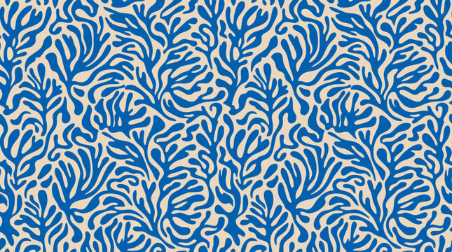 Intricate blue and cream swirling pattern resembling coral or seaweed.