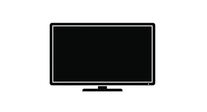 A simple black silhouette of a modern flat screen television on a white background high quality