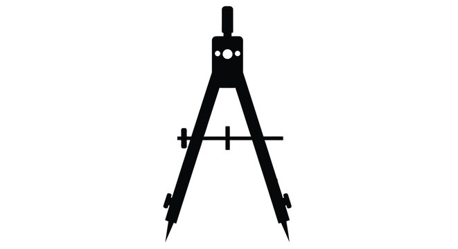 A black silhouette of a drafting compass a tool used for drawing circles and arcs