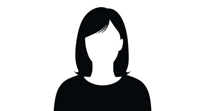 A black silhouette depicts a woman s head and shoulders against a plain white background
