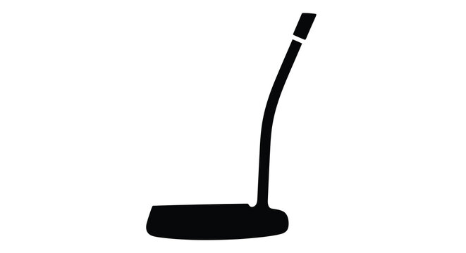 A minimalist black silhouette depicts a putter golf club against a stark white background high quality