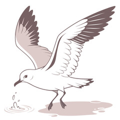 Fototapeta premium A graceful seagull soars with outstretched wings over water creating ripples and displaying a delicate illustrative style high quality professional
