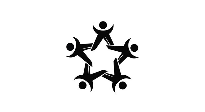 A fun 3d vector illustration of a red teamwork people logo featuring a child on a tricycle wheel symbolizing childhood transport and team work equipment