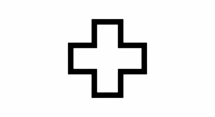 Fototapeta premium Simple geometric cross shape, black outline on white background