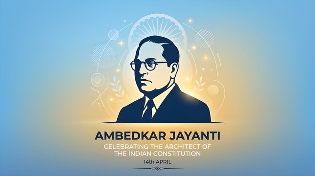 Ambedkar Jayanti Tribute Illustration with Dr. B.R. Ambedkar Silhouette and Equality Liberty Fraternity Quote on Elegant Blue Gold Background