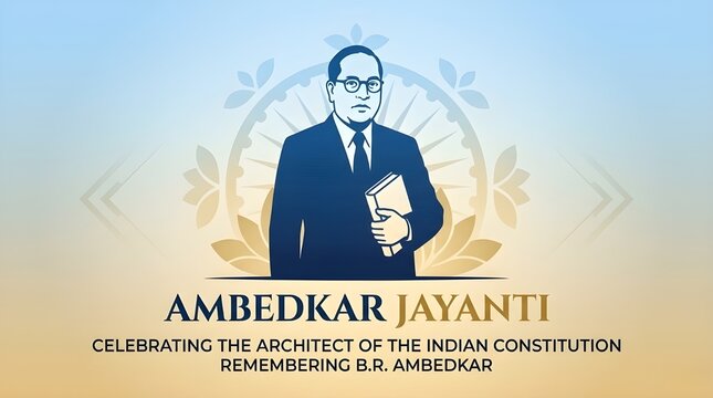 Ambedkar Jayanti Tribute Illustration with Dr. B.R. Ambedkar Silhouette and Equality Liberty Fraternity Quote on Elegant Blue Gold Background