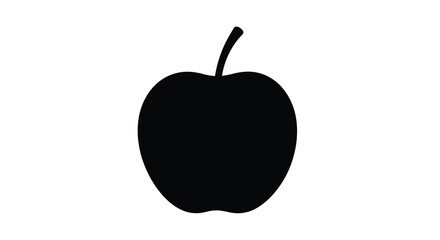 Fototapeta premium A simple black silhouette of an apple with a curved stem on a white background