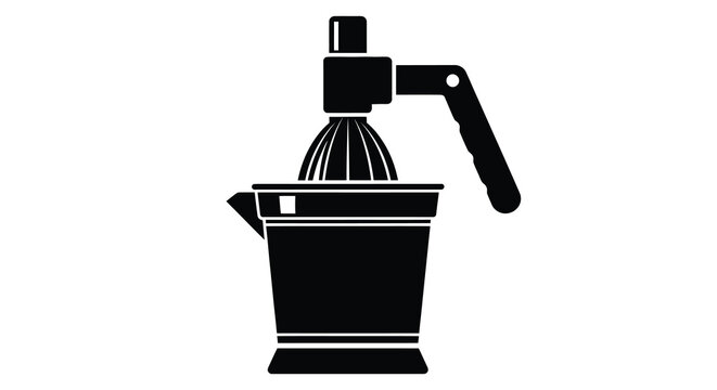 A black silhouette of a manual citrus juicer featuring a reamer and collection container high quality