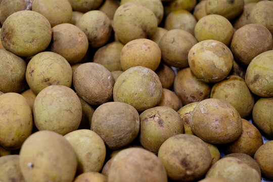 Fresh Lansium domesticum
 (Duku Langsat) Tropical Fruits Pile at Indonesian Market Close-up