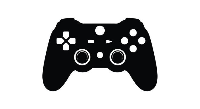 A black silhouette of a modern video game controller featuring standard button and analog stick layouts