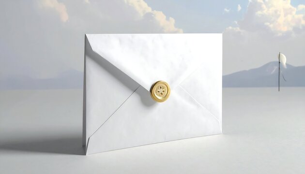 A white envelope with a gold seal on a flat surface