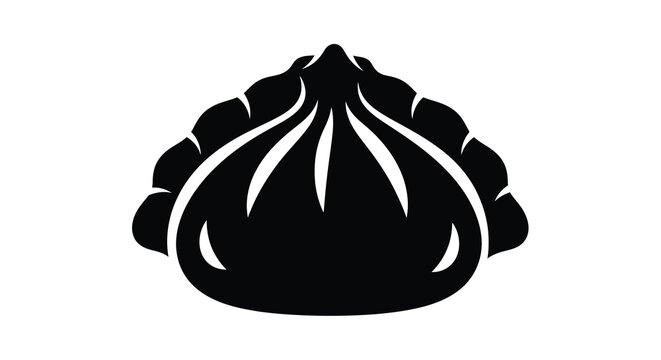 A black silhouette depicts a traditional bao bun a popular steamed asian dumpling high quality professional