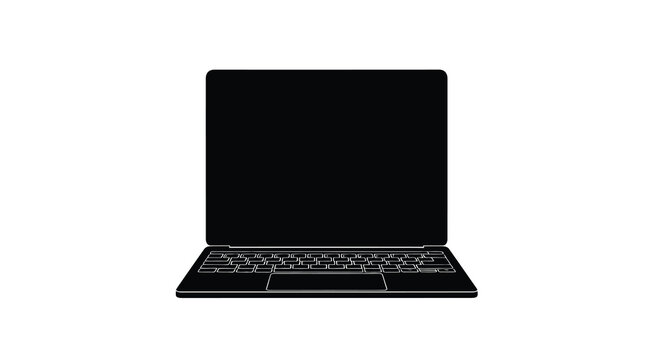 A minimalist depiction of a black laptop viewed straight on against a stark white background