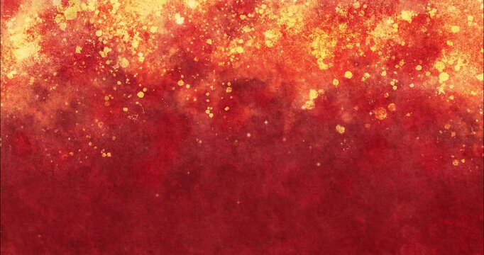 深紅の背景に黄金が降る 手描きイラストレーション動画背景