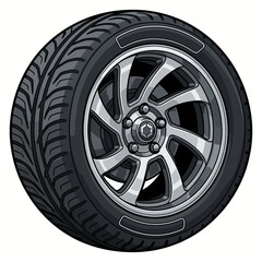 Obraz premium A detailed illustration of a sleek car tire showcasing its complex tread pattern, ideal for automotive businesses or advertising tire products for vehicles.