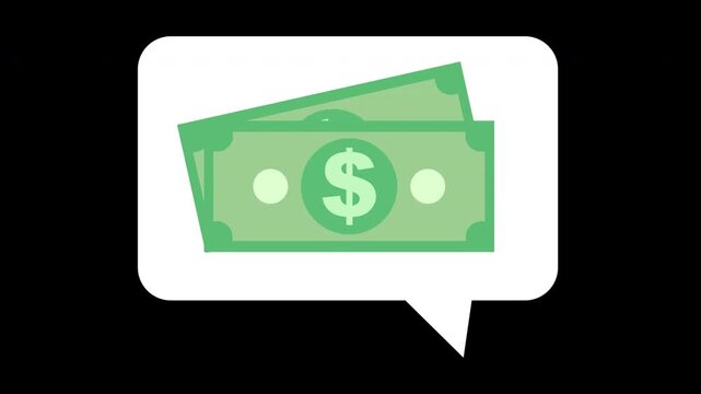 Green dollar money inside a white speech bubble. The graphic symbolizes financial discussions and business communication