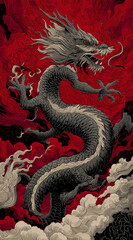 Fototapeta premium Red background dragon pattern, texture