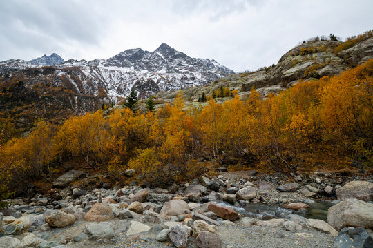 Landscape of Dzhalovchatka River in the Alibek Gorge, North Caucasus mountains.