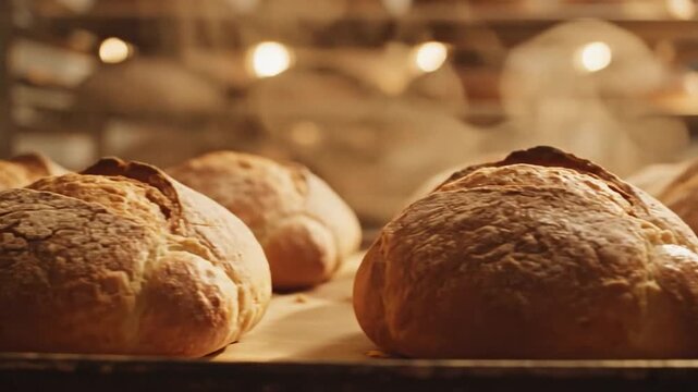 Golden Potato Bread Loaves with Dimpled Surfaces Emerging Warm from the Bakery Oven