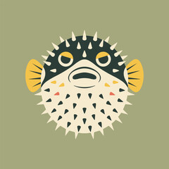 Spiky puffer fish front view illustration © KEI KATA