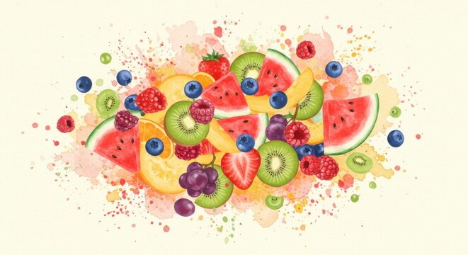 Watercolor fruit medley A vibrant splash of summers juicy bounty