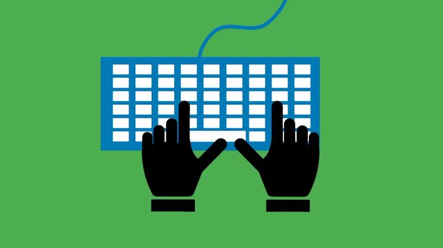 Black silhouette hand typing on keyboard representing data entry work and digital input activity