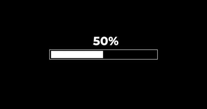 Loading bar. Abstract loading icon animation . Loading bar and percentage Futuristic progress loading bar 0-50 percent animation. Pack of five White loading bar animation on transparent backgroud