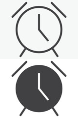 Alarm Clock icon in line, outline and solid style. Editable stroke vector sign and symbol set for time use, with alarm clock icon in simple versions.
