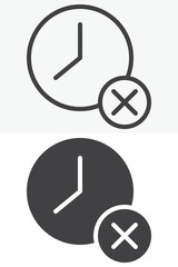 Clock Cancel icon in line, outline and solid style. Editable stroke vector sign and symbol set for time use, with clock cancel icon in simple versions.