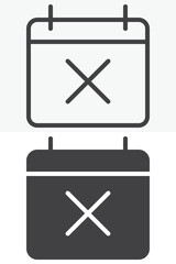 Calendar Cancel Date icon in line, outline and solid style. Editable stroke vector sign and symbol set for time use, with calendar cancel date icon in simple versions.