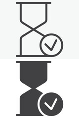Hourglass Check Mark icon in line, outline and solid style. Editable stroke vector sign and symbol set for time use, with hourglass check mark icon in simple versions.