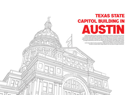 Texas State Capitol Building in Austin, Texas, USA Vector line Art Illustration.