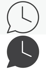 Speech Bubble Clock icon in line, outline and solid style. Editable stroke vector sign and symbol set for time use, with speech bubble clock icon in simple versions.