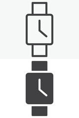 Square wristwatch icon in line, outline and solid style. Editable stroke vector sign and symbol set. Square wristwatch icon shows a wearable timepiece.