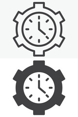 Clock gear icon in line, outline and solid style. Editable stroke vector sign and symbol set. Clock gear icon combines time and settings or process control.