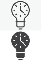 Light bulb clock icon in line, outline and solid style. Editable stroke vector sign and symbol set. Light bulb clock icon links idea, time and planning.