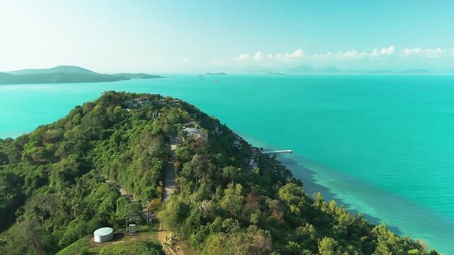 Aerial view of sea tropical landscape with pier