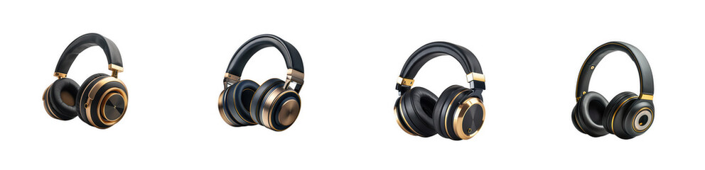 Naklejka premium High-end professional over-ear leather headphones with wooden accents and isolated on transparent background