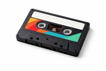 Obraz premium black master cassette geometric color blocks retro label area vintage tapes isolated white background