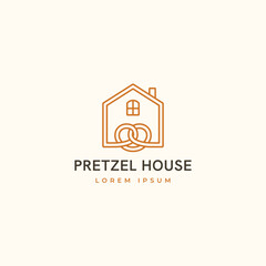 Fototapeta premium Pretzel house logo design concept. Combination of pretzel and a house linear style minimal bakery cafe shop symbol logo icon