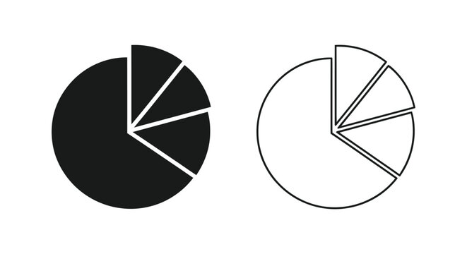 Pie chart icons, black and white, business infographics, vector graphics